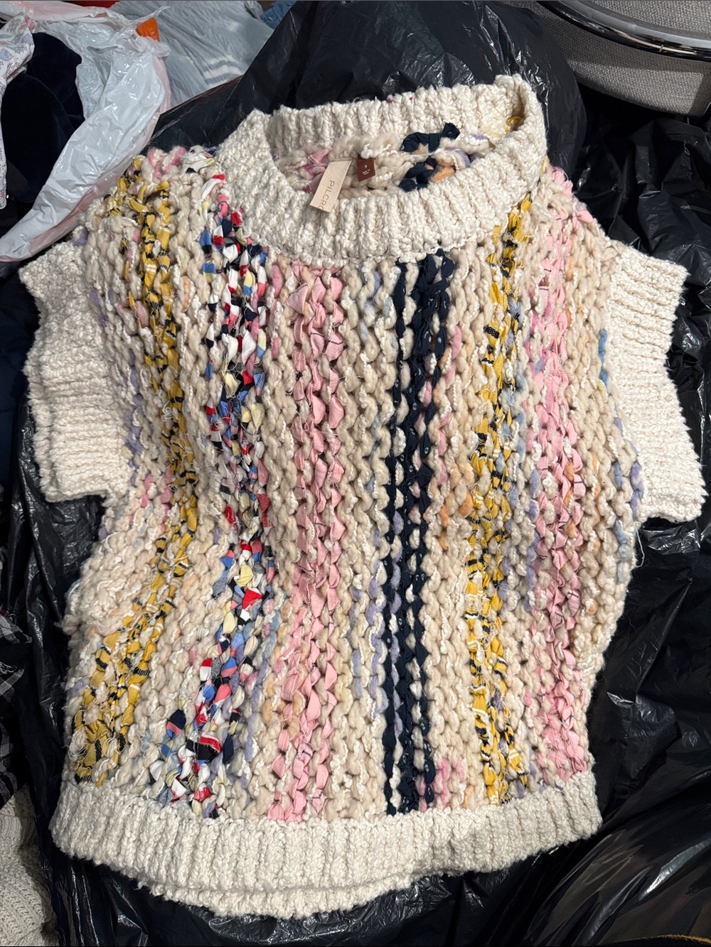 Pilcro Cream Multicolor Chunky Knit Turtleneck Sweater Vest